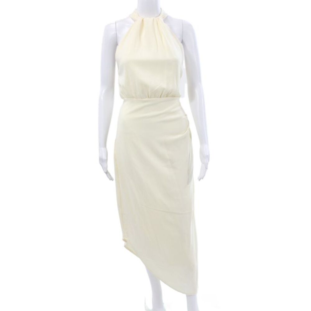 Johanna Ortiz Women Maxi Dress Ivory Halter Button Sleeveless Triacetate Size 6